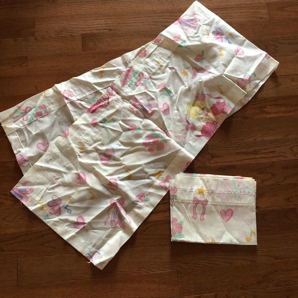 Vtg 1990s Ballerina Barbie Curtain Valances (2) 84x16 Made in USA
